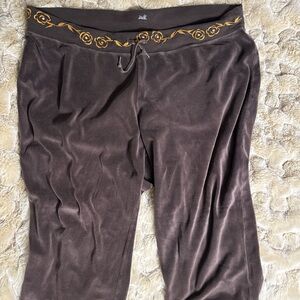 Velour Track Pants with Embroidered Waistband - Brown